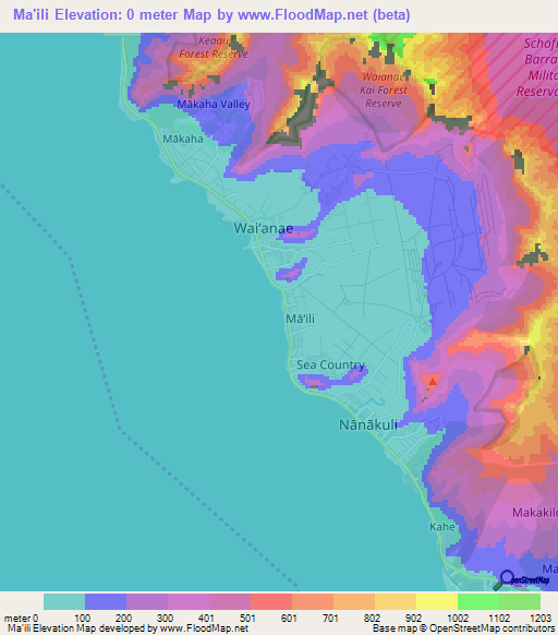 Ma'ili,US Elevation Map