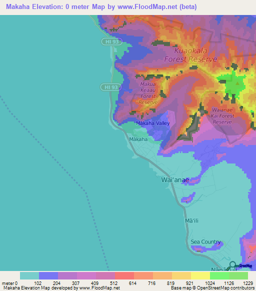 Makaha,US Elevation Map