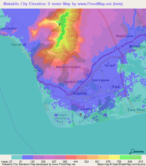 Makakilo City,US Elevation Map