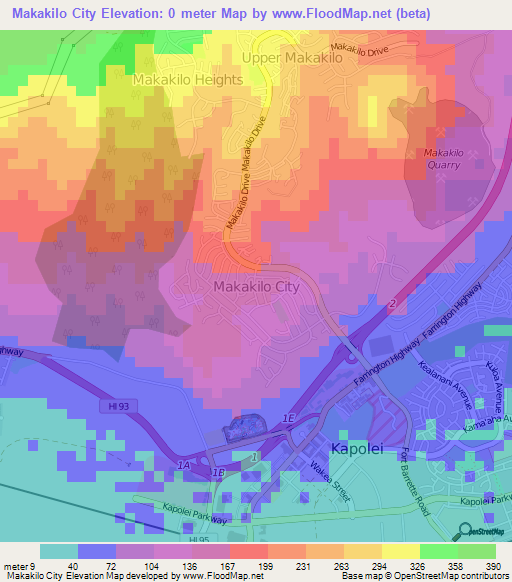 Makakilo City,US Elevation Map