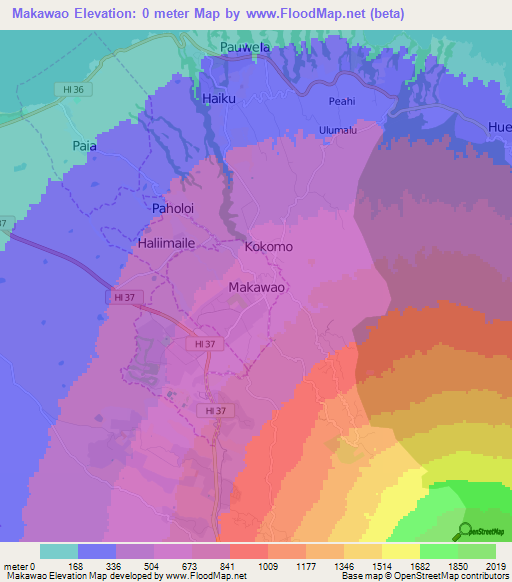 Makawao,US Elevation Map