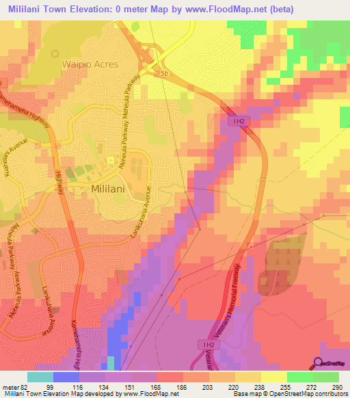 Mililani Town,US Elevation Map