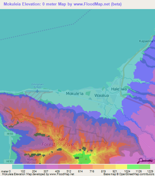 Mokuleia,US Elevation Map