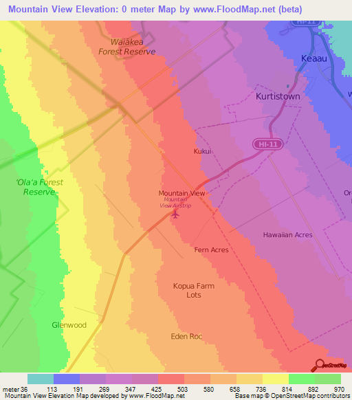 Mountain View,US Elevation Map