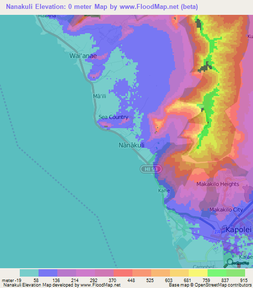 Nanakuli,US Elevation Map