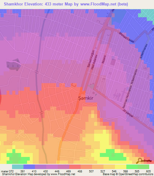 Shamkhor,Azerbaijan Elevation Map