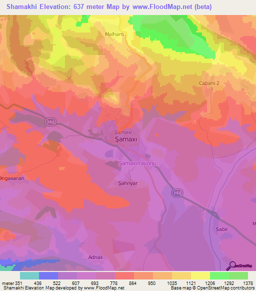 Shamakhi,Azerbaijan Elevation Map