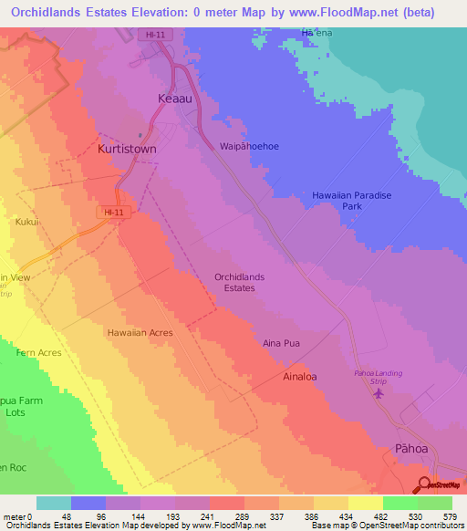 Orchidlands Estates,US Elevation Map