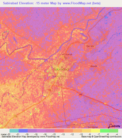 Sabirabad,Azerbaijan Elevation Map