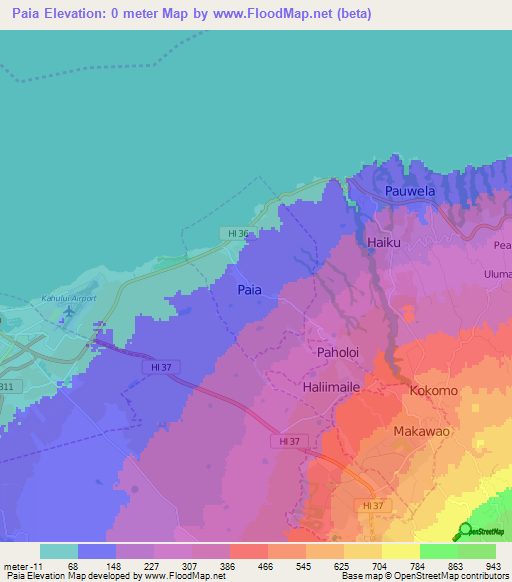 Paia,US Elevation Map