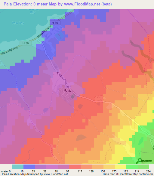 Paia,US Elevation Map