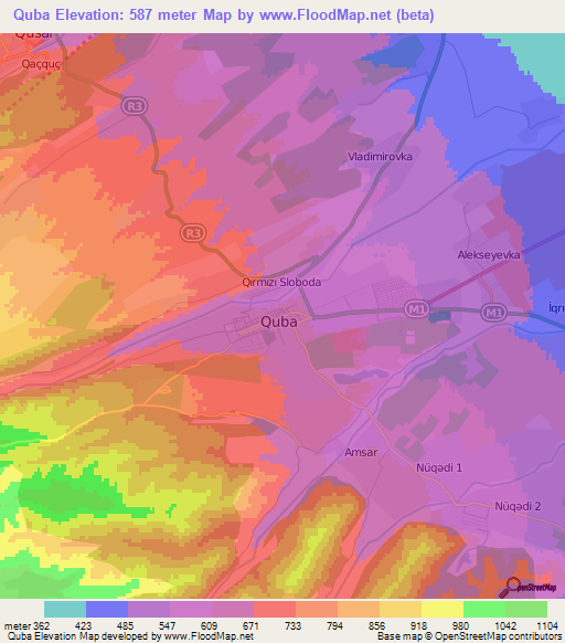 Quba,Azerbaijan Elevation Map