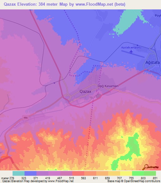 Qazax,Azerbaijan Elevation Map