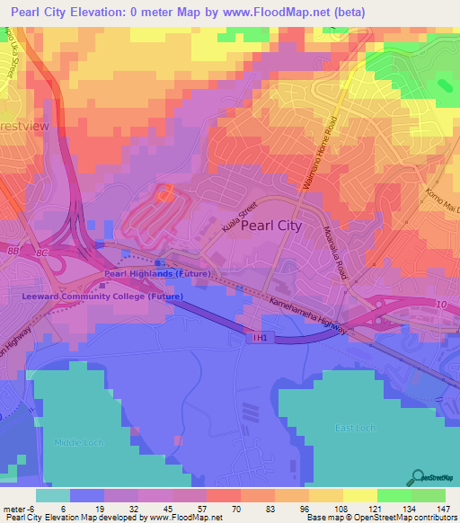 Pearl City,US Elevation Map