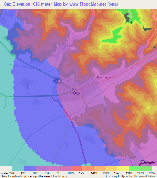 Qax,Azerbaijan Elevation Map