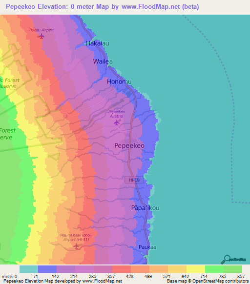 Pepeekeo,US Elevation Map