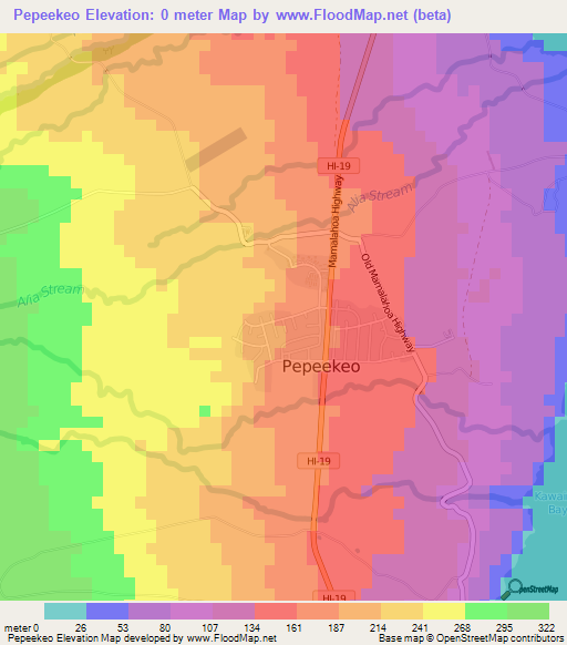 Pepeekeo,US Elevation Map