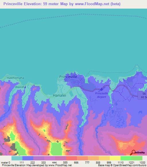 Princeville,US Elevation Map