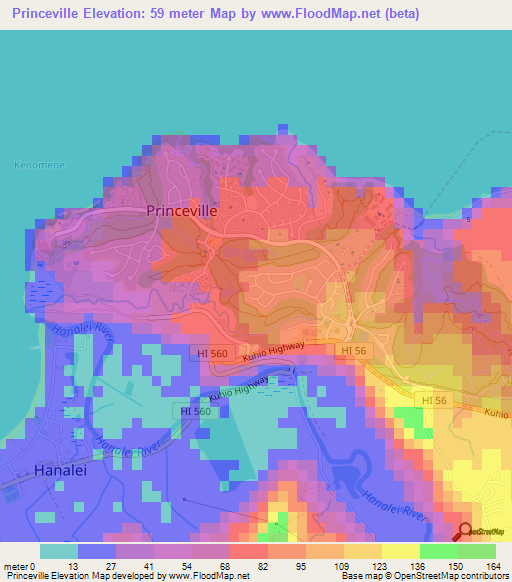 Princeville,US Elevation Map