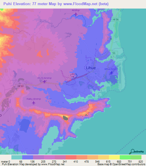 Puhi,US Elevation Map