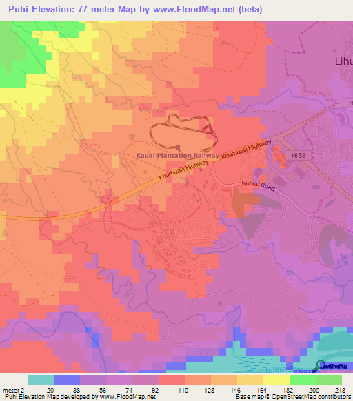 Puhi,US Elevation Map