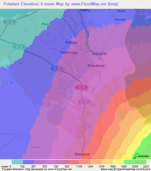 Pukalani,US Elevation Map