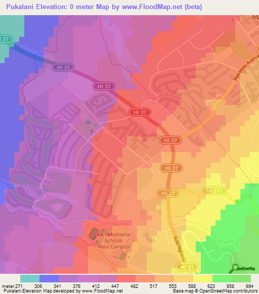 Pukalani,US Elevation Map