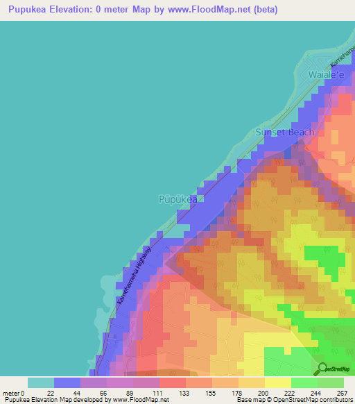 Pupukea,US Elevation Map