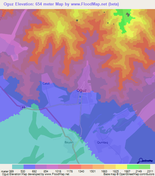 Oguz,Azerbaijan Elevation Map