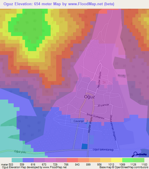 Oguz,Azerbaijan Elevation Map