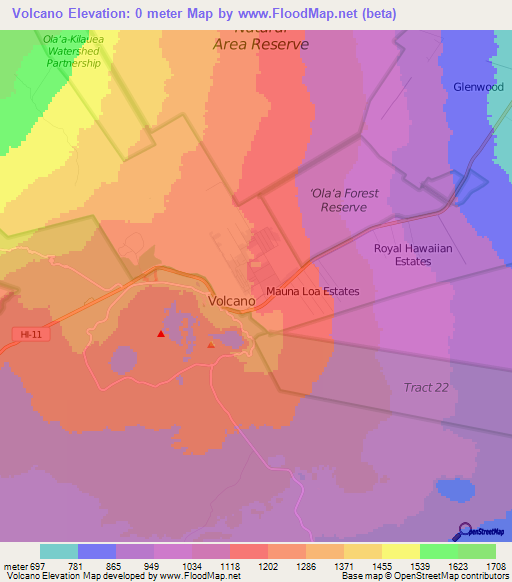 Volcano,US Elevation Map