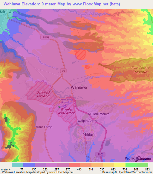 Wahiawa,US Elevation Map