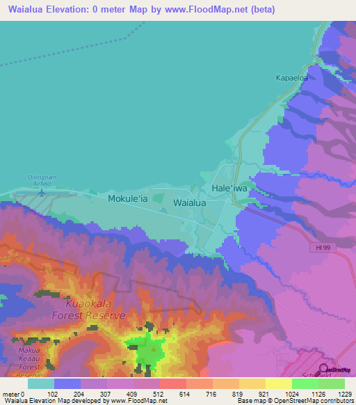 Waialua,US Elevation Map