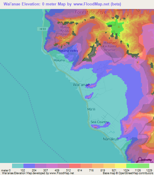 Wai'anae,US Elevation Map