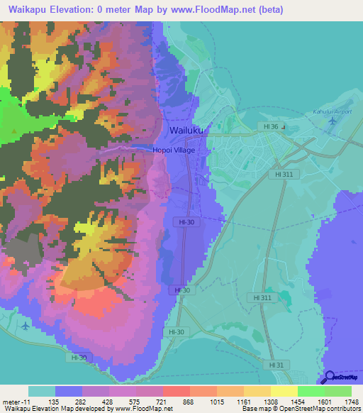 Waikapu,US Elevation Map