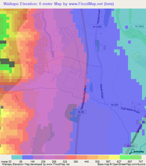 Waikapu,US Elevation Map