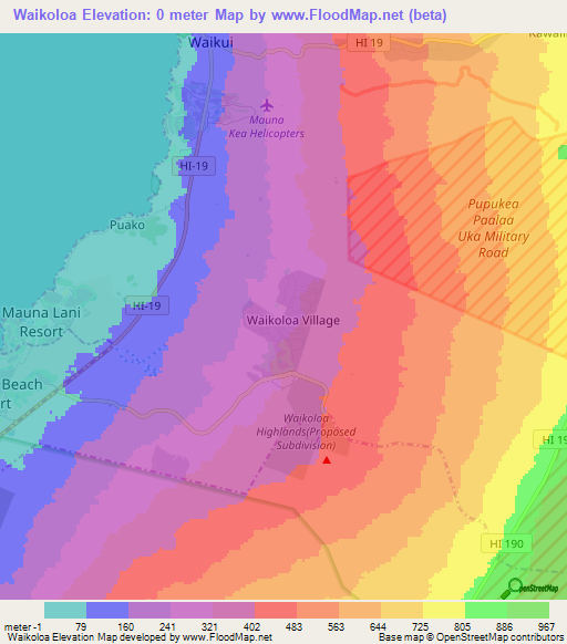 Waikoloa,US Elevation Map