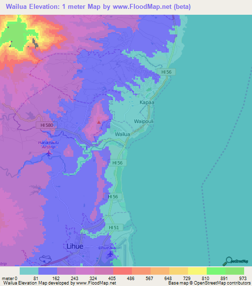 Wailua,US Elevation Map