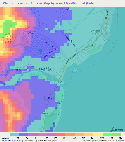 Wailua,US Elevation Map