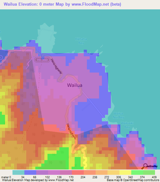 Wailua,US Elevation Map