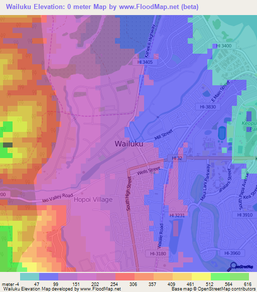 Wailuku,US Elevation Map