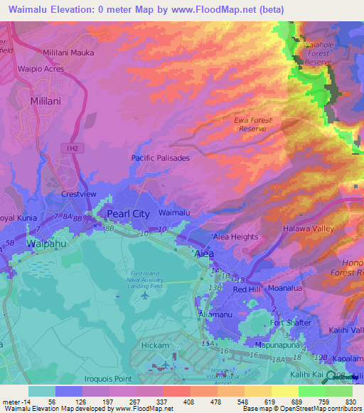 Waimalu,US Elevation Map