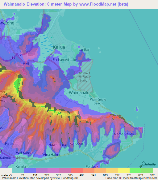 Waimanalo,US Elevation Map