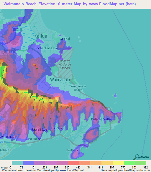 Waimanalo Beach,US Elevation Map