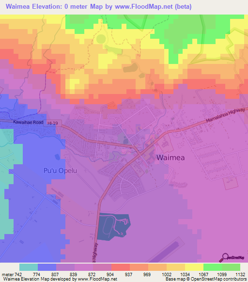 Waimea,US Elevation Map