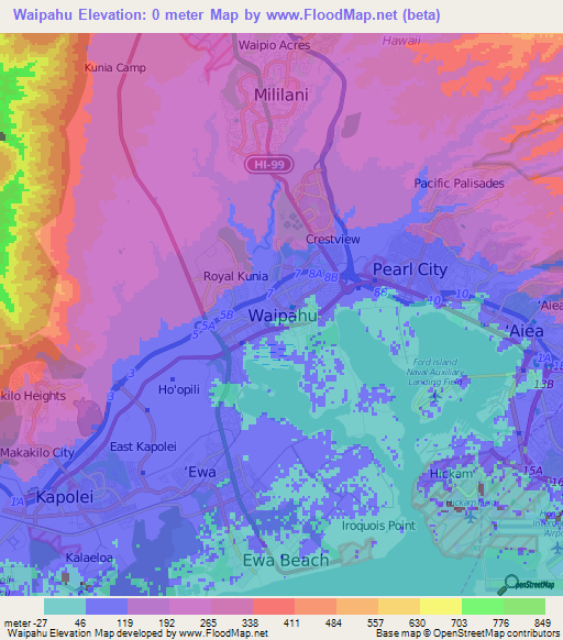 Waipahu,US Elevation Map