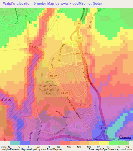 Waipi'o,US Elevation Map