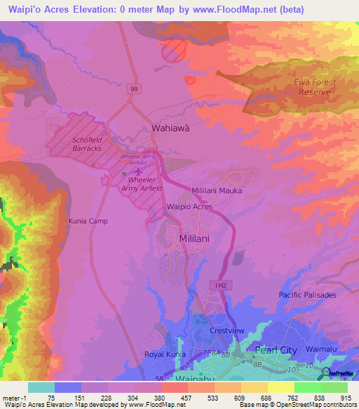 Waipi'o Acres,US Elevation Map