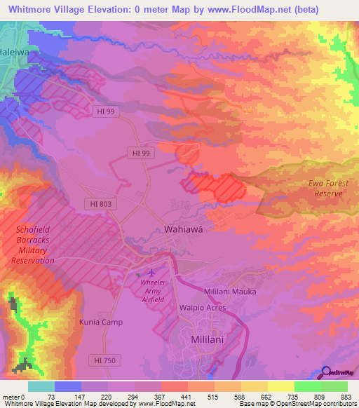 Whitmore Village,US Elevation Map