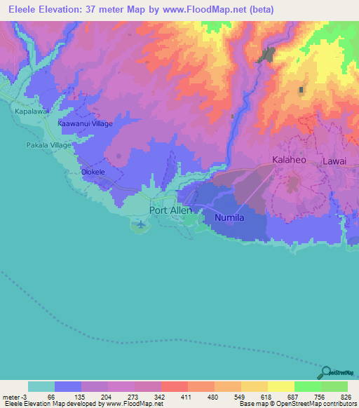 Eleele,US Elevation Map